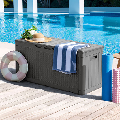 Furmax 100 Gallon Patio Lockable Storage Box, Indoor Outdoor Large Size Resin Deck Container,