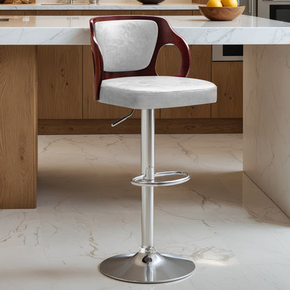 Furmax Bar stools PU Leather Modern Double Material Armless Chairs with Footrest Adjustable Barstool with Back for Kitchen Living Room Pub