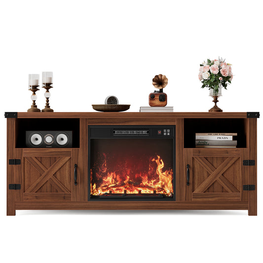 Furmax Electric Fireplace TV Stand for 65 inch TV with Remote Control,Entertainment Center with 2 Cabinets & Adjustable Shelves, Vintage Brown Media Console for Living Room, Bedroom