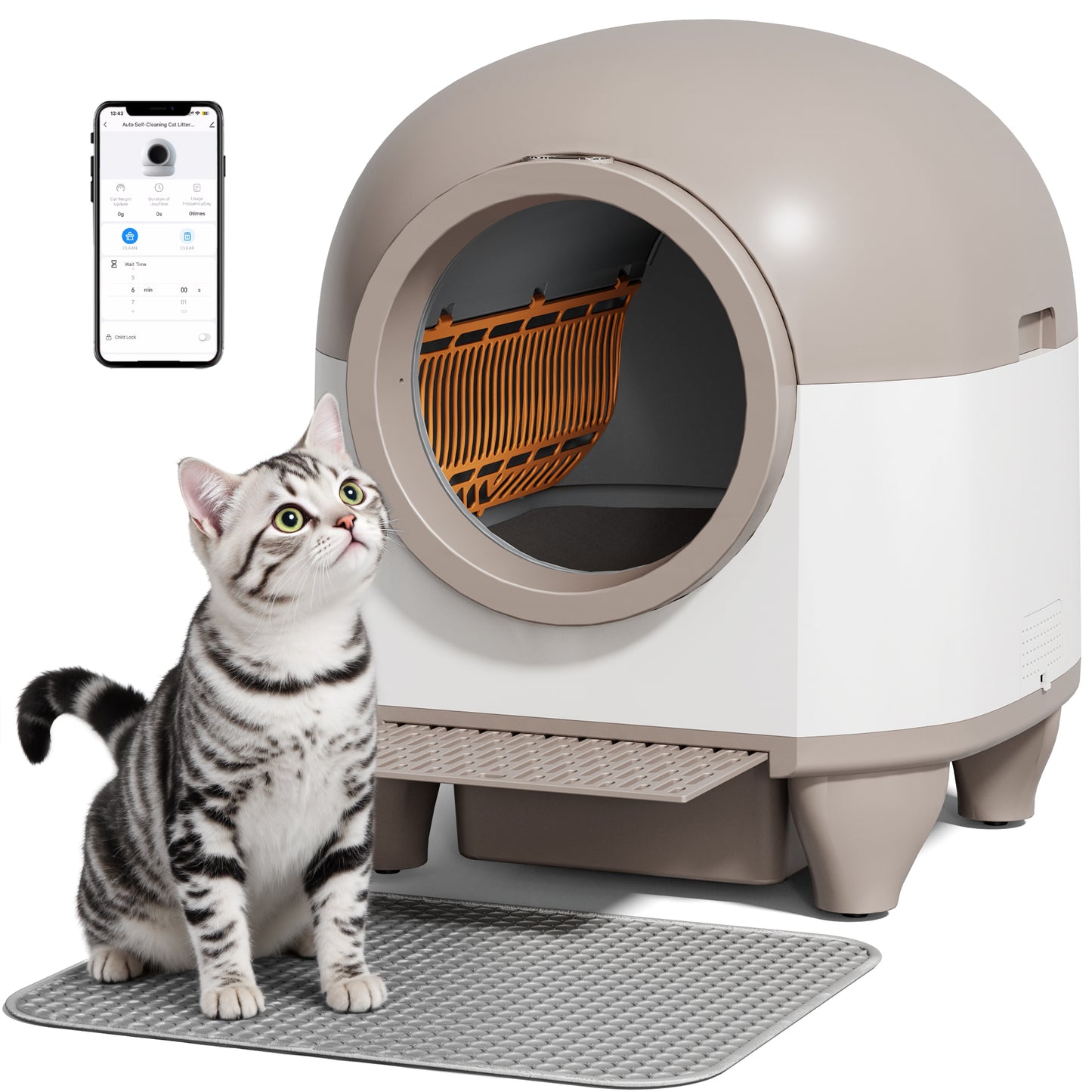Furmax Self Cleaning cat Litter Box with Mat,Automatic Cat Litter Box for Multiple Cats with Safety Protection and App Control,A Complimentary Garbage Bag