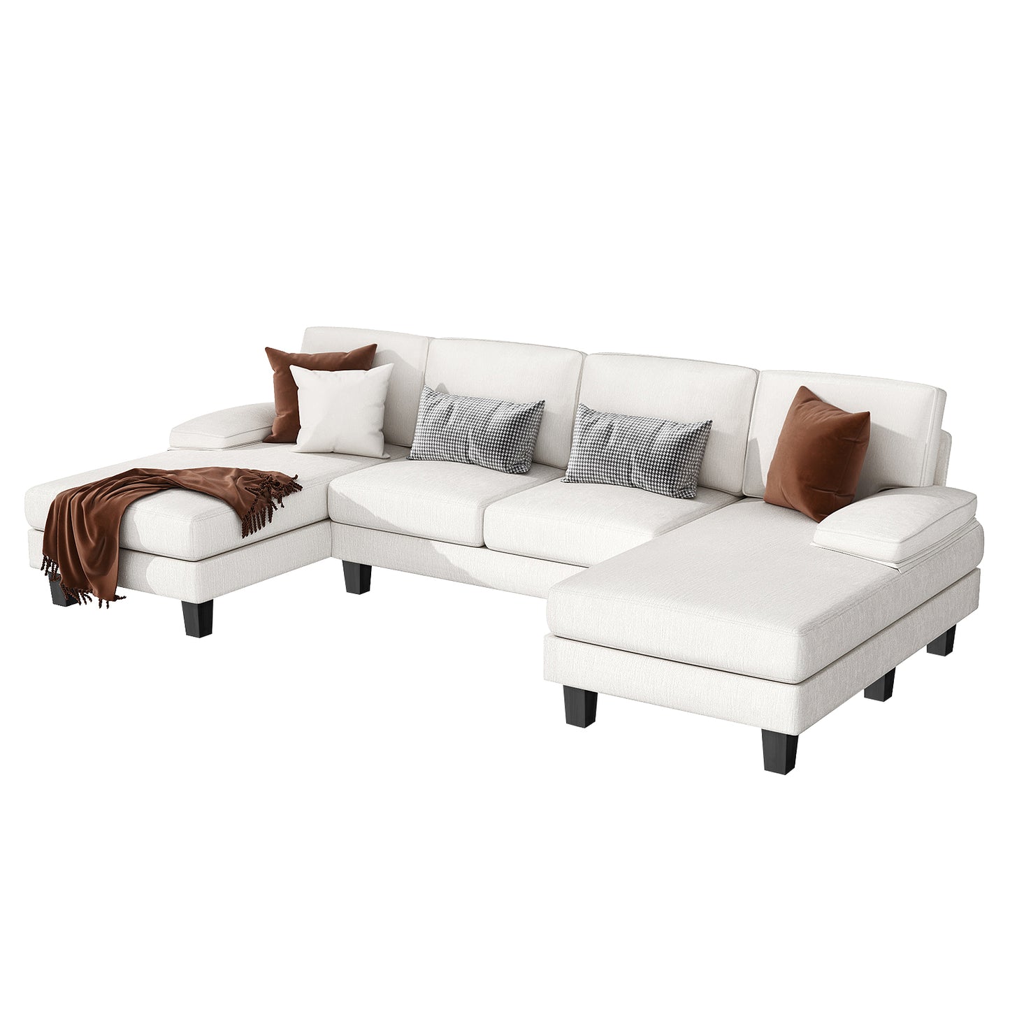 Furmax U-Shaped Sectional Sofa with Chaise, 4 Seats Chenille Fabric Sofa for Living room