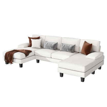 Furmax U-Shaped Sectional Sofa with Chaise, 4 Seats Chenille Fabric Sofa for Living room