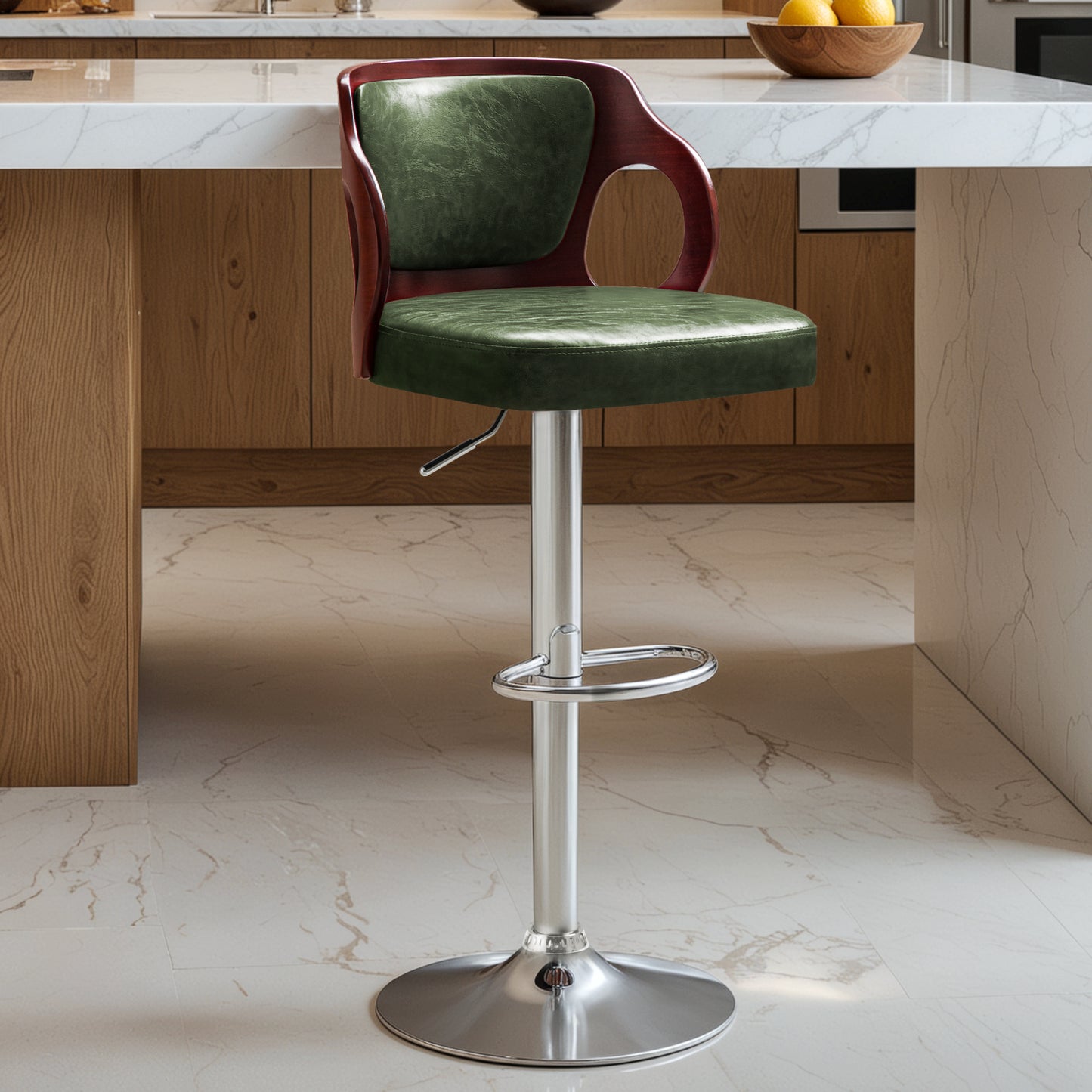 Furmax Bar stools PU Leather Modern Double Material Armless Chairs with Footrest Adjustable Barstool with Back for Kitchen Living Room Pub
