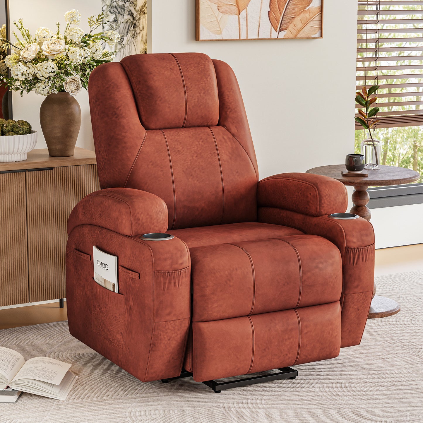 Furmax Power Lift Leathaire Fabric Recliner Chair Massage Recliner Sofa for Bedroom