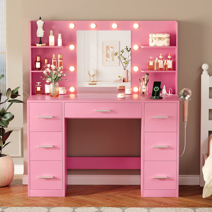 Furmax Makeup Vanity with Mirror and Drawers Vanity Desk Set with 3 Modes Adjustable Brightness Lights and USB Power Outlet