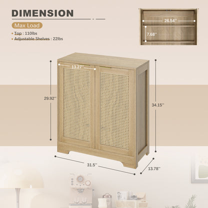 Furmax Rattan Door Buffet Cabinet Sideboard for Kitchen Wood Storage with Adjustable Shelf for Hallway Entry and Living Room