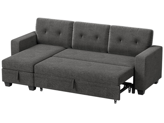 Furmax Convertible L-Shape Sofa with Storage Chaise and Pull-out Sofa Bed, Fabric Sectional Couch , Gray