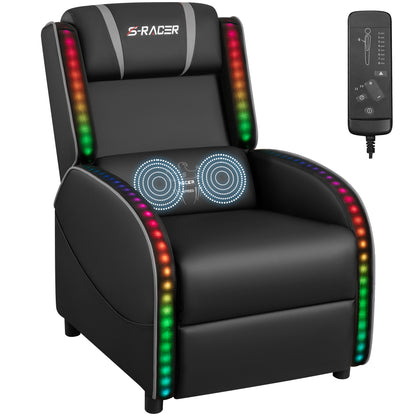 Furmax RGB LED Lights Gaming Massage Recliner Chair Racing Style Single Living Room Sofa Ergonomic Home Theater Seating with Massage Lumbar Support