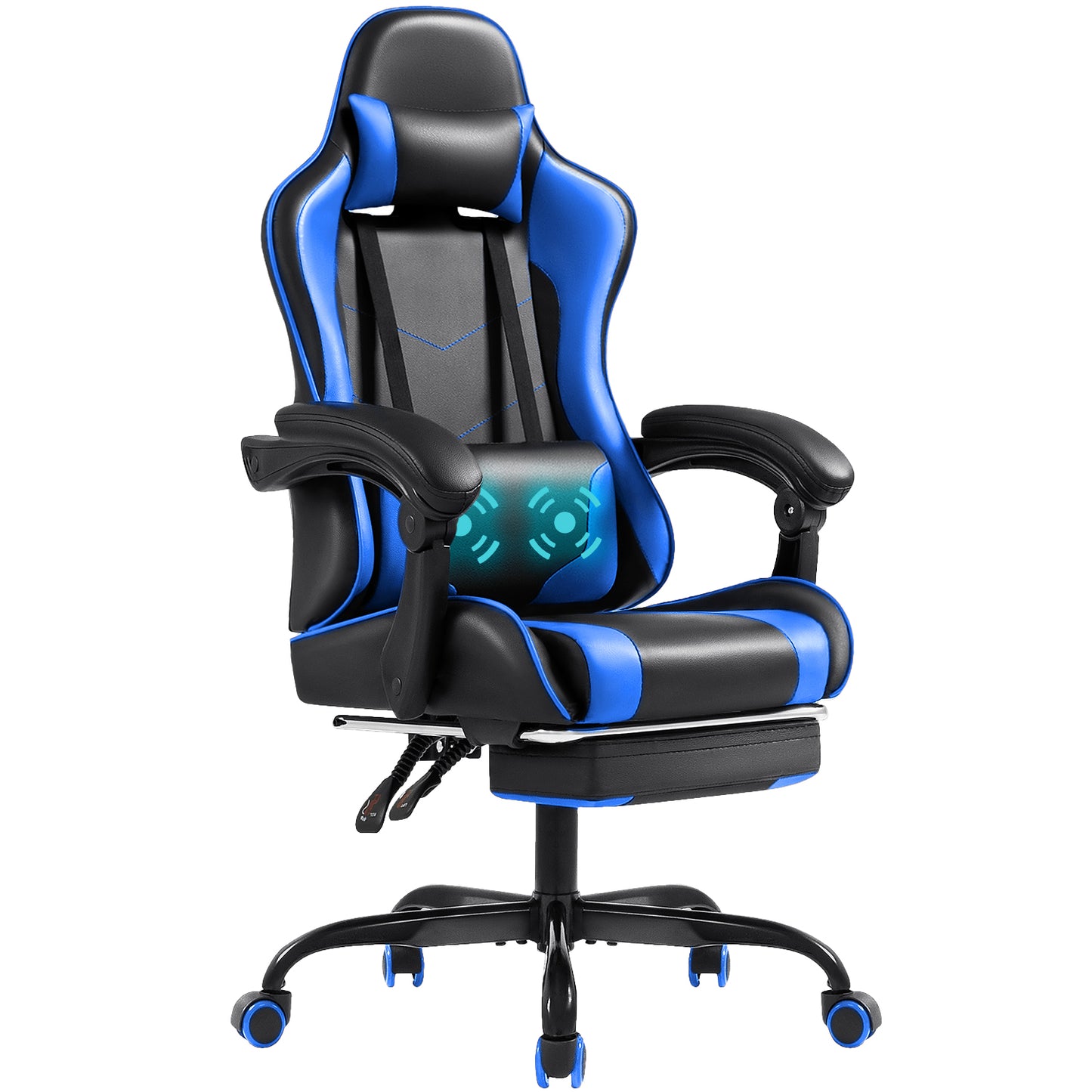 Furmax High Back Massage Gaming Chair with Footrest PU Leather Racing Computer Chair with Lumbar Support Ergonomic Office Chairs, White