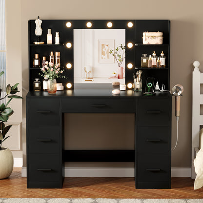 Furmax Makeup Vanity with Mirror and Drawers Vanity Desk Set with 3 Modes Adjustable Brightness Lights and USB Power Outlet