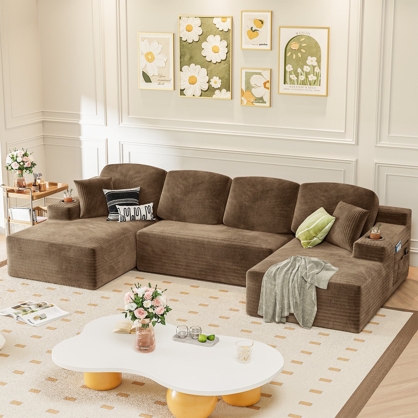 Furmax U-Shaped Structure 141" Boneless Modular Sectional Sofa Cloud-Like Softness No Assembly Effort Needed with Plush Deep Seating for Living Room Bedroom Decor