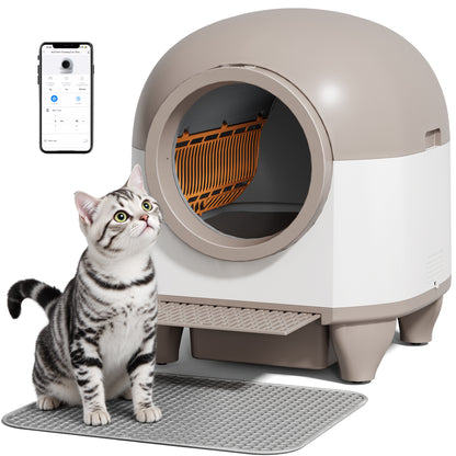 Furmax Self Cleaning cat Litter Box with Mat,Automatic Cat Litter Box for Multiple Cats with Safety Protection and App Control,A Complimentary Garbage Bag