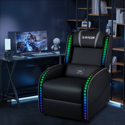 Furmax RGB LED Lights Gaming Massage Recliner Chair Racing Style Single Living Room Sofa Ergonomic Home Theater Seating with Massage Lumbar Support