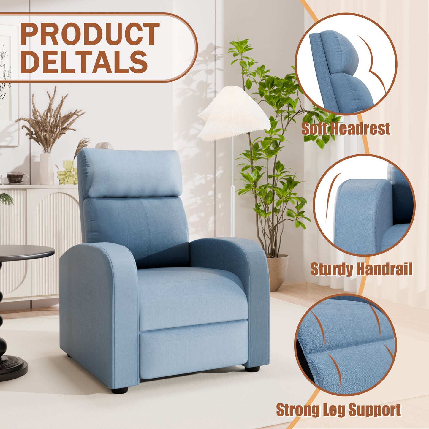 Furmax Recliner Chair Pu Leather Single Sofa Home Theater Recliners with Lumbar Support for Living Room