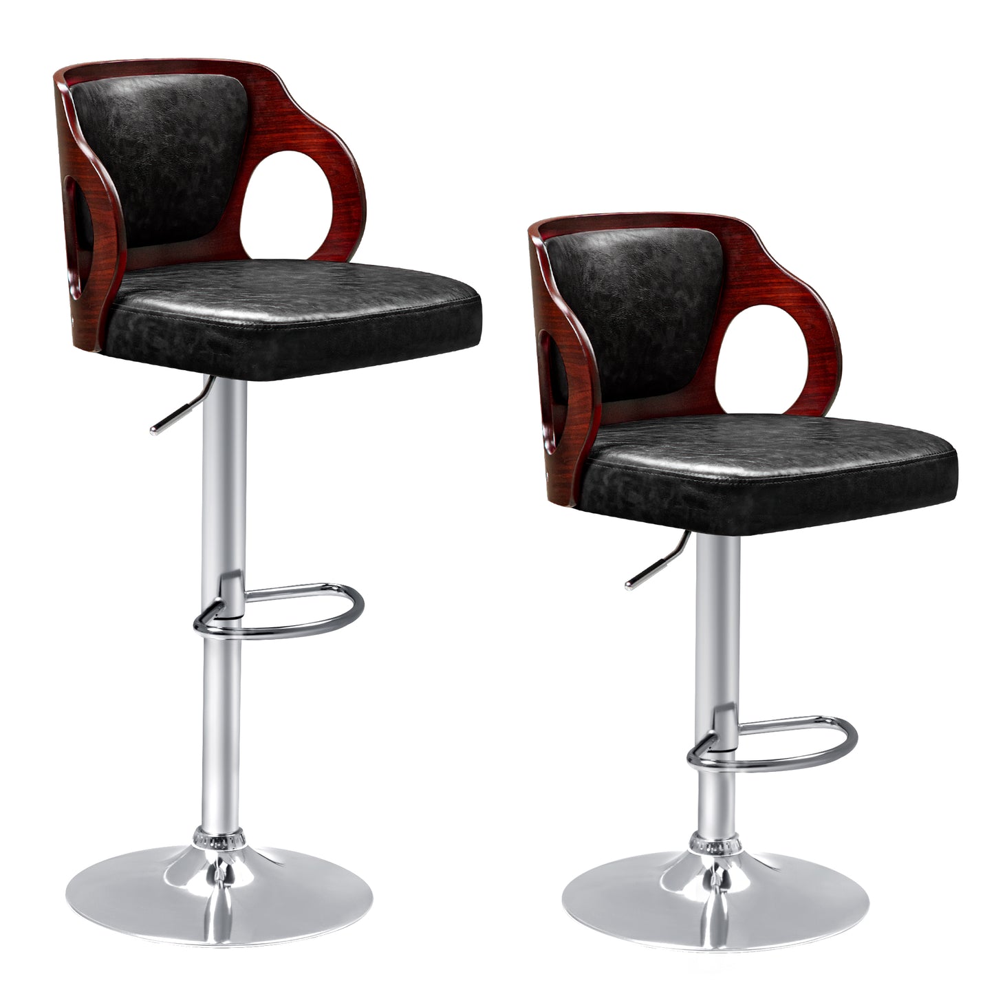 Furmax Bar stools PU Leather Modern Double Material Armless Chairs with Footrest Adjustable Barstool with Back for Kitchen Living Room Pub