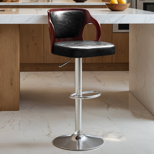 Furmax Bar stools PU Leather Modern Double Material Armless Chairs with Footrest Adjustable Barstool with Back for Kitchen Living Room Pub