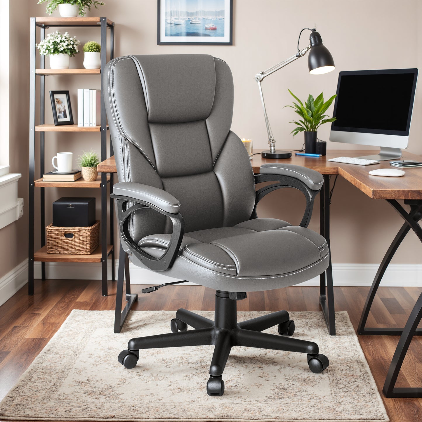 Furmax High-back Executive Office Chair With Lumbar Support Height Adjustable Swivel Seat PU Leather