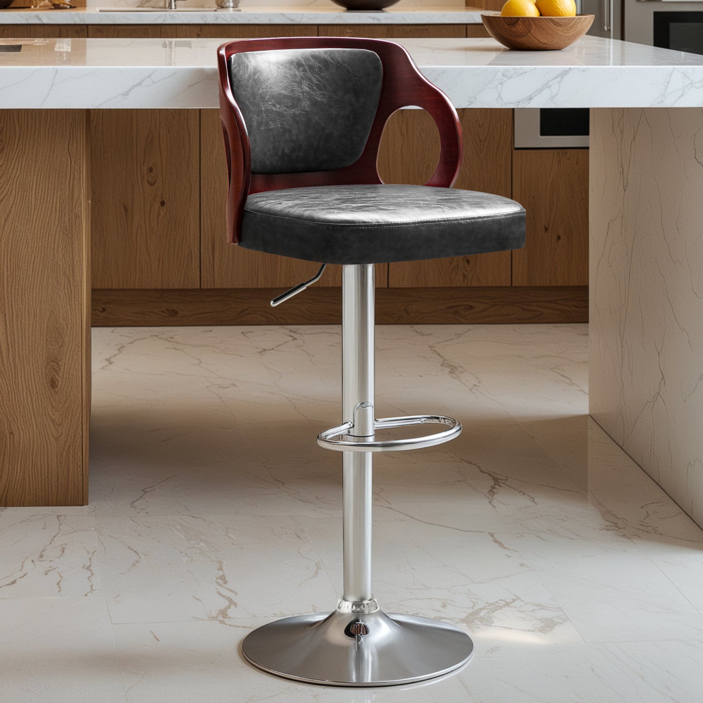 Furmax Bar stools PU Leather Modern Double Material Armless Chairs with Footrest Adjustable Barstool with Back for Kitchen Living Room Pub