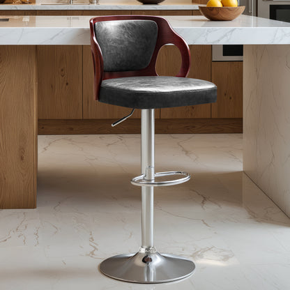 Furmax Bar stools PU Leather Modern Double Material Armless Chairs with Footrest Adjustable Barstool with Back for Kitchen Living Room Pub