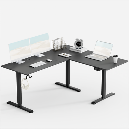 Furmax L-shaped Electric Sit-Stand Desk 63in Wide Electric Stand Up Height Adjustable Lifting Range 28~46in Computer Workstation Standing Desk Height Adjustable