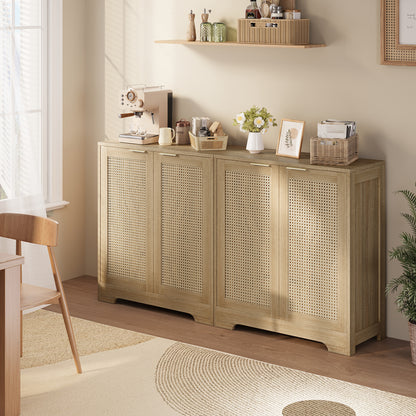 Furmax Rattan Door Buffet Cabinet Sideboard for Kitchen Wood Storage with Adjustable Shelf for Hallway Entry and Living Room