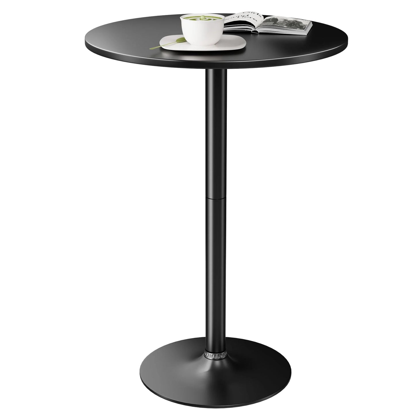 Furmax 1 Piece Round 23.85”Pub Dining Table Black, Bar Table for Kitchen, Bar & Living Room