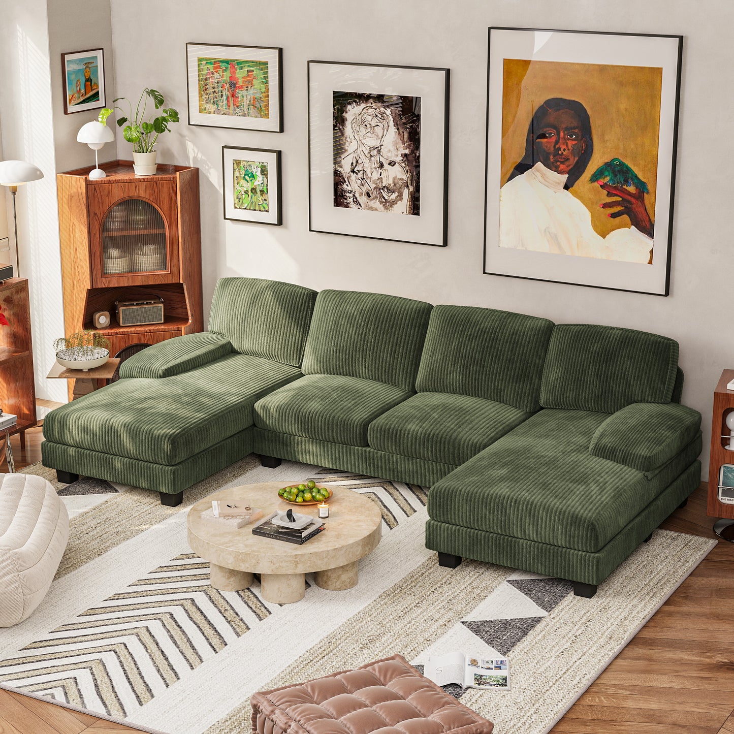 Furmax U Shaped Sectional Sofa Couch with Double Chaise for Apartments