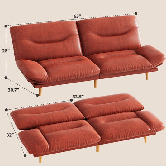 Furmax Futon with Five Angles Adjustable Armrests and Adjustable Backrest Futon Sofa Couch for Small Spaces Living Room Office,Leathaire Brown