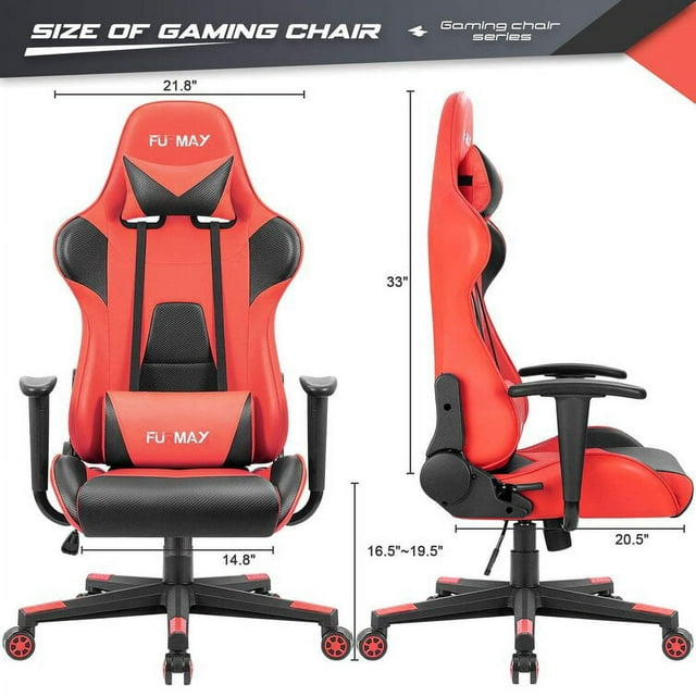 Furmax High-Back Gaming Office Chair Ergonomic Racing Style Adjustable Height Executive Computer Chair with Adjustable Headrest and Lumbar Pillow