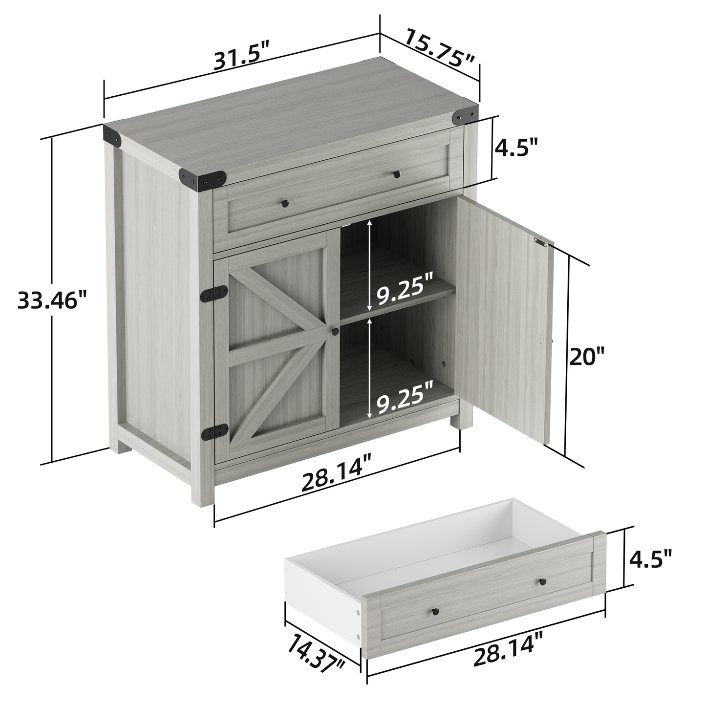 Furmax Modern Farmhouse Storage Cabinet, Wood Kitchen Buffet Sideboard with Drawer and Shelf