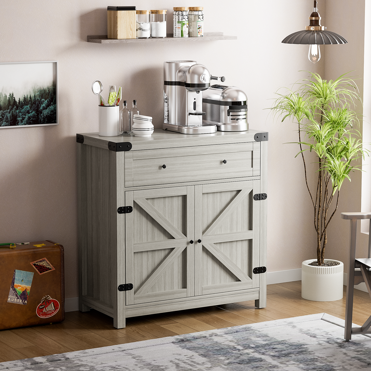Furmax Modern Farmhouse Storage Cabinet, Wood Kitchen Buffet Sideboard with Drawer and Shelf
