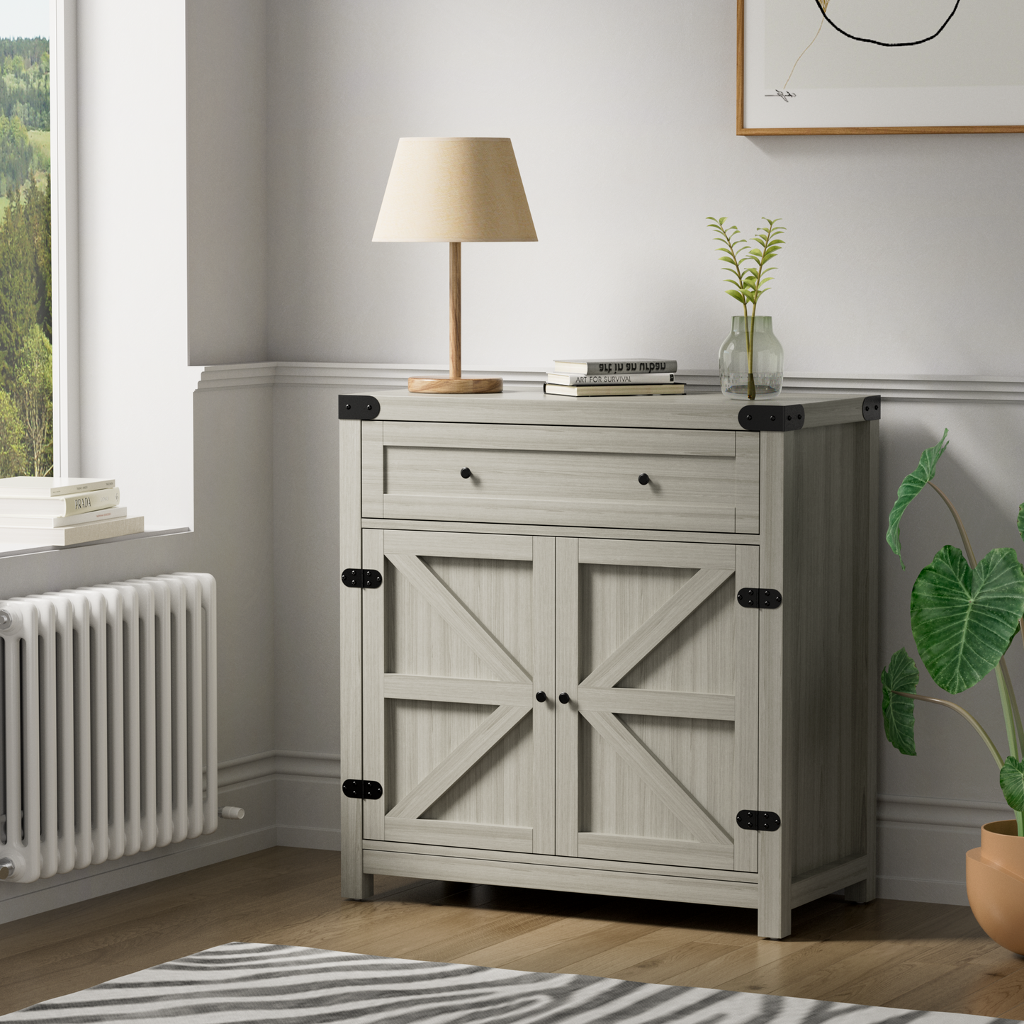 Furmax Modern Farmhouse Storage Cabinet, Wood Kitchen Buffet Sideboard with Drawer and Shelf