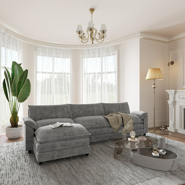Furmax 3-seat Sectional Sofa Sectional Couch with Reversible Toffee Chair Convertible Sofa with Ottoman