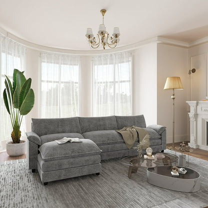 Furmax 3-seat Sectional Sofa Sectional Couch with Reversible Toffee Chair Convertible Sofa with Ottoman
