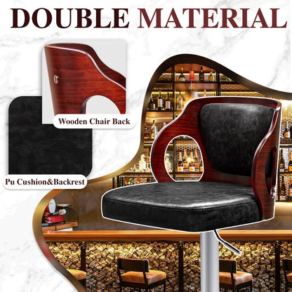 Furmax Bar stools PU Leather Modern Double Material Armless Chairs with Footrest Adjustable Barstool with Back for Kitchen Living Room Pub