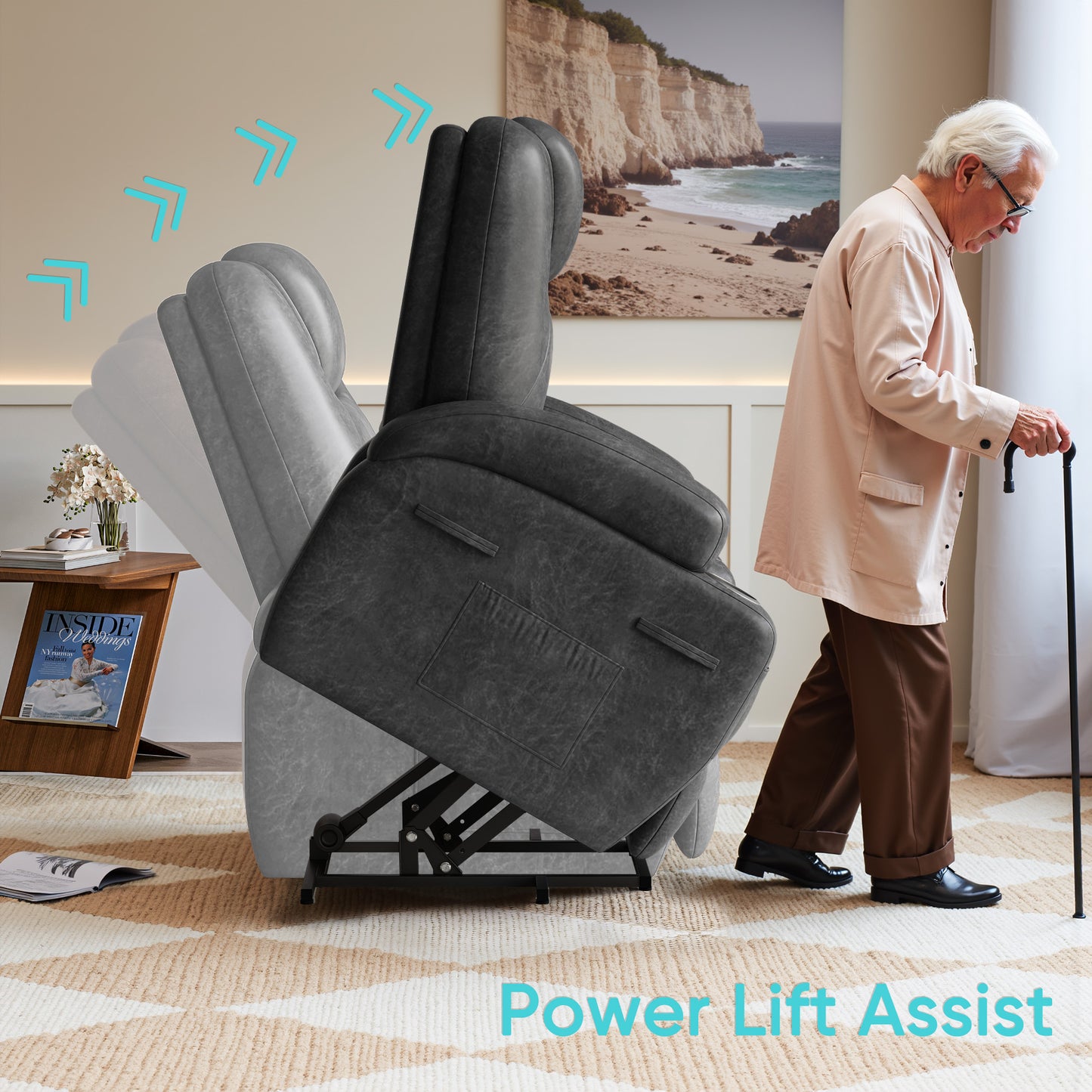 Furmax Power Lift Leathaire Fabric Recliner Chair Massage Recliner Sofa for Bedroom