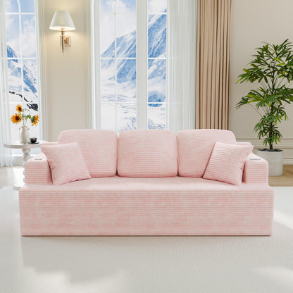 Furmax 86.61" Boneless Sofa with Side Pocket 3 Seats Cloud Loveseat Couch Soft Corduroy Sleeper Sofa Bed with Extra Deep Seats for Living Room