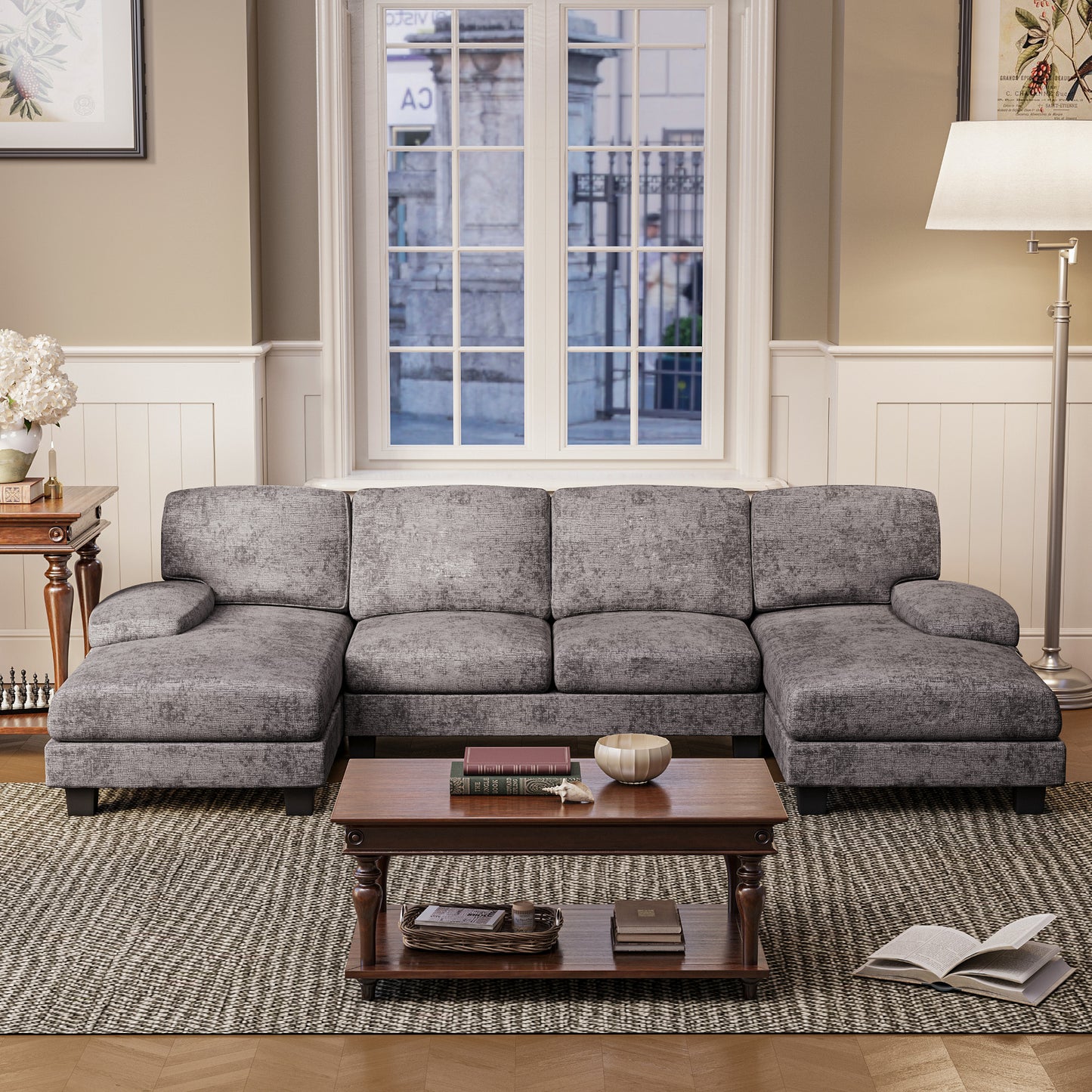 Furmax U Shaped Sectional Sofa Couch with Double Chaise for Apartments