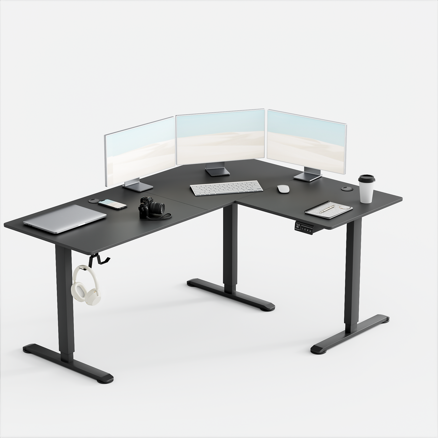 Furmax L-shaped Electric Sit-Stand Desk 63in Wide Electric Stand Up Height Adjustable Lifting Range 28~46in Computer Workstation Standing Desk Height Adjustable