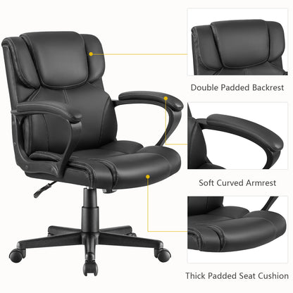 Furmax Mid Back Executive Office Swivel Computer Task Armrests Ergonomic Leather-Padded Desk Chair with Lumbar Support