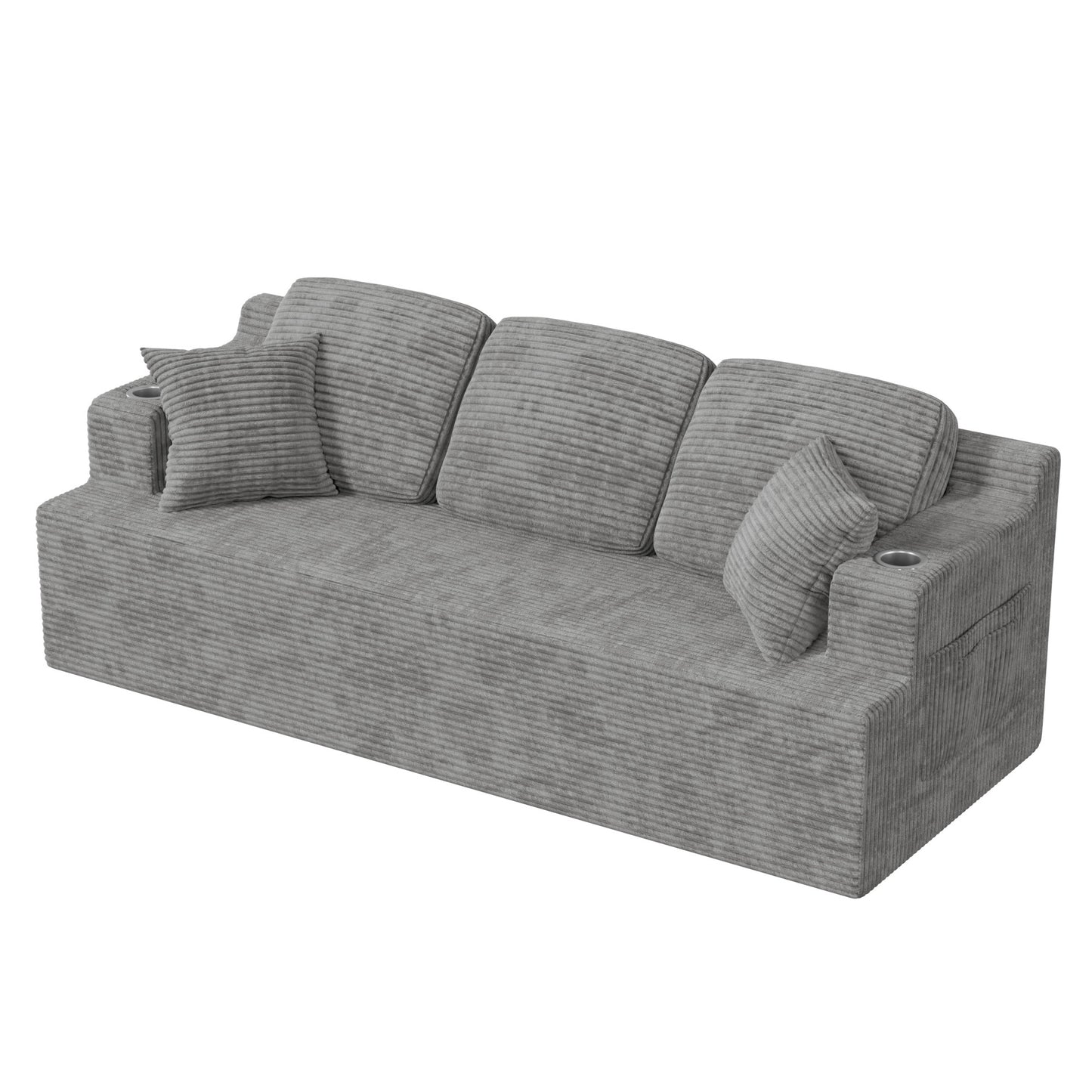 Furmax 86.61" Boneless Sofa with Side Pocket 3 Seats Cloud Loveseat Couch Soft Corduroy Sleeper Sofa Bed with Extra Deep Seats for Living Room