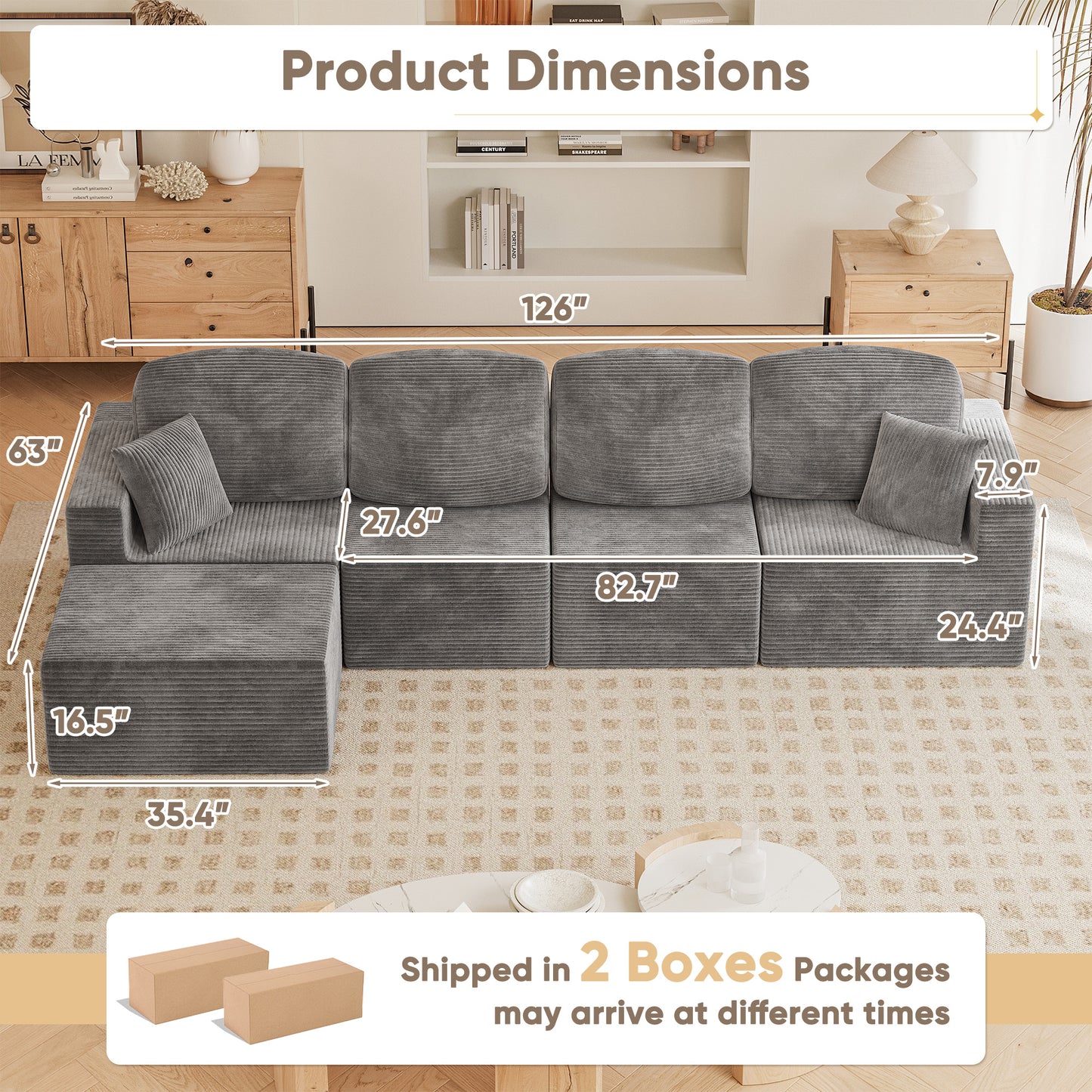 Furmax Modular Sectional Sofa – Tool-Free Assembly Multi-Seat Sofa Set for Living Room, Boneless Design Furniture
