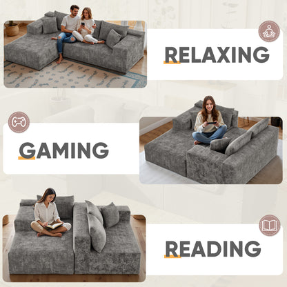 Furmax L-Shape Boneless Chaise Sectional Sofa Cloud Couch Sectional Corduroy Couch Set with Deep Seat for Living Room,Corduroy Gray