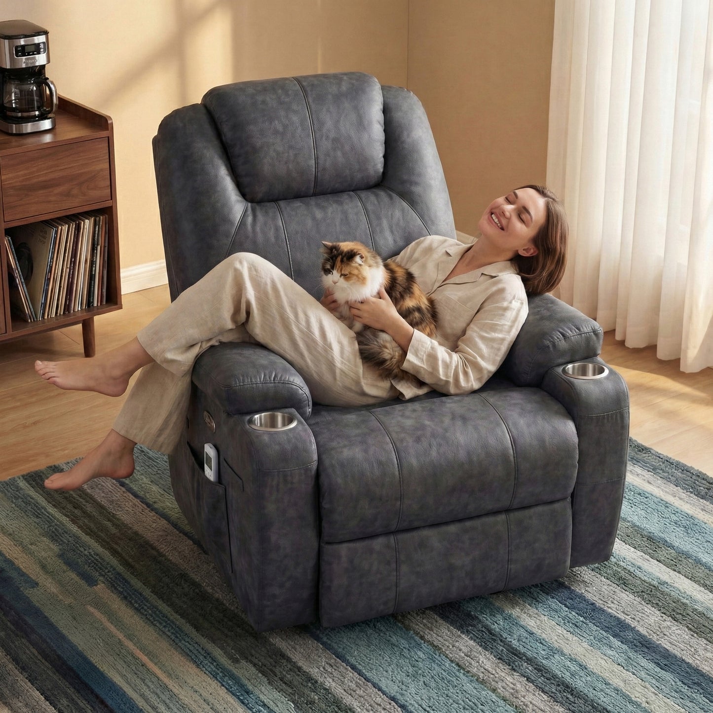 Furmax 360° Massage Swivel Rocker Recliner Single Manual Reclining Chair Sofa Modern Small Recliner Chair for Living Room,Nursery
