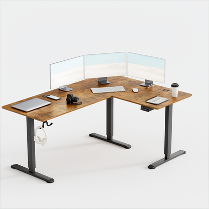 Furmax L-shaped Electric Sit-Stand Desk 63in Wide Electric Stand Up Height Adjustable Lifting Range 28~46in Computer Workstation Standing Desk Height Adjustable