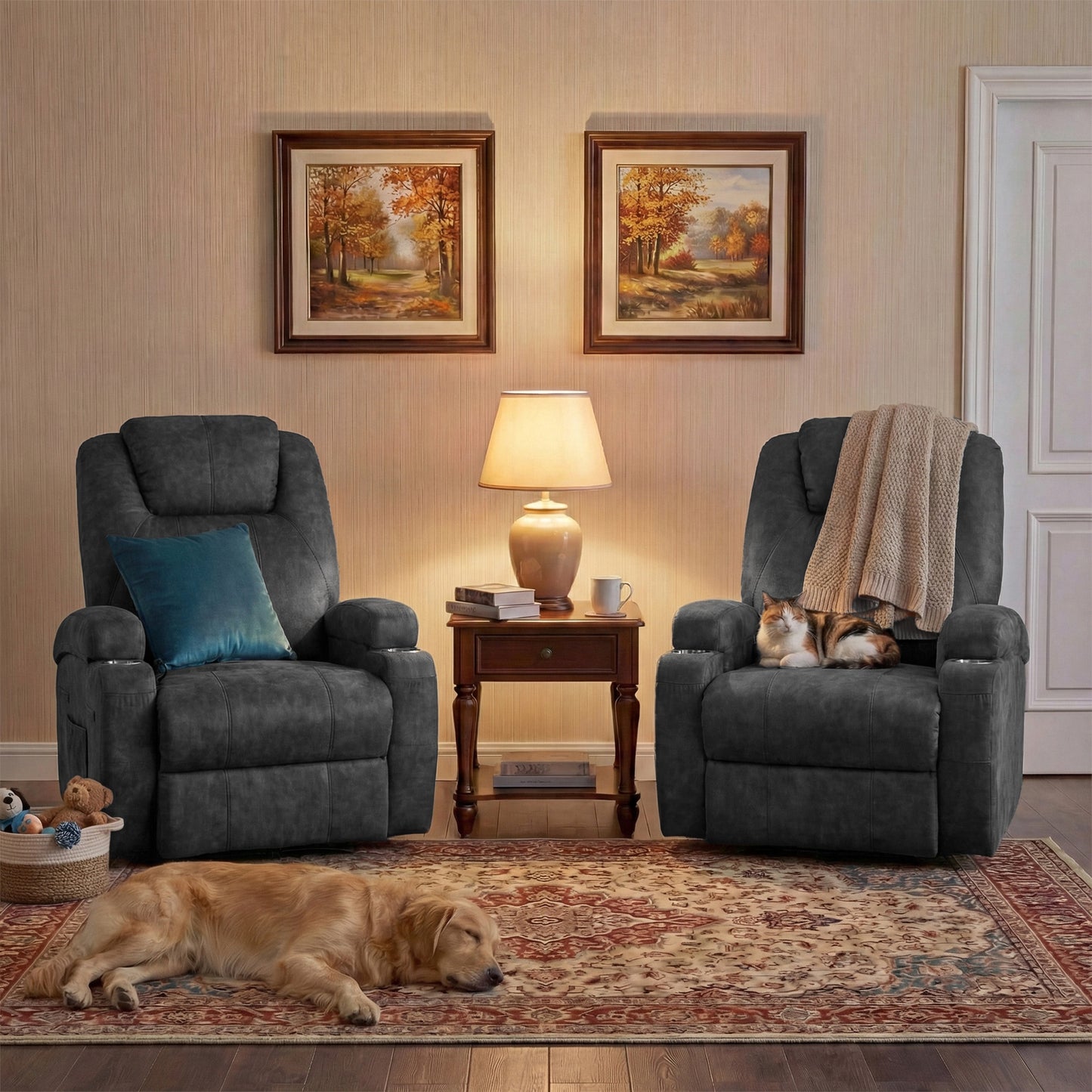 Furmax 360° Massage Swivel Rocker Recliner Single Manual Reclining Chair Sofa Modern Small Recliner Chair for Living Room,Nursery