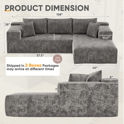 Furmax L-Shape Boneless Chaise Sectional Sofa Cloud Couch Sectional Corduroy Couch Set with Deep Seat for Living Room,Corduroy Gray