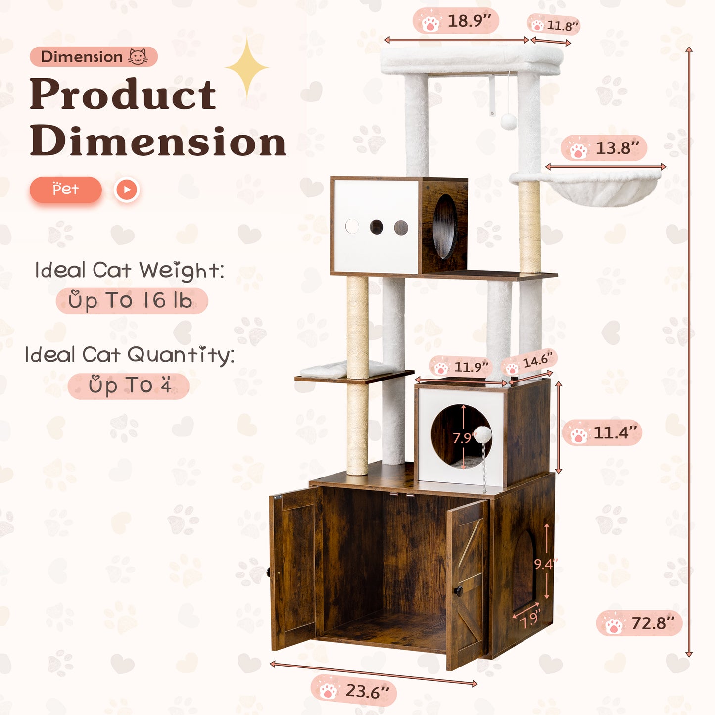 FURMAX Cat Tree for All Indoor Cats Large Cat Tower Condo with Sisal Scratching Post
