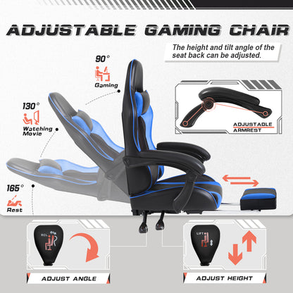 Furmax High Back Massage Gaming Chair with Footrest PU Leather Racing Computer Chair with Lumbar Support Ergonomic Office Chairs, White