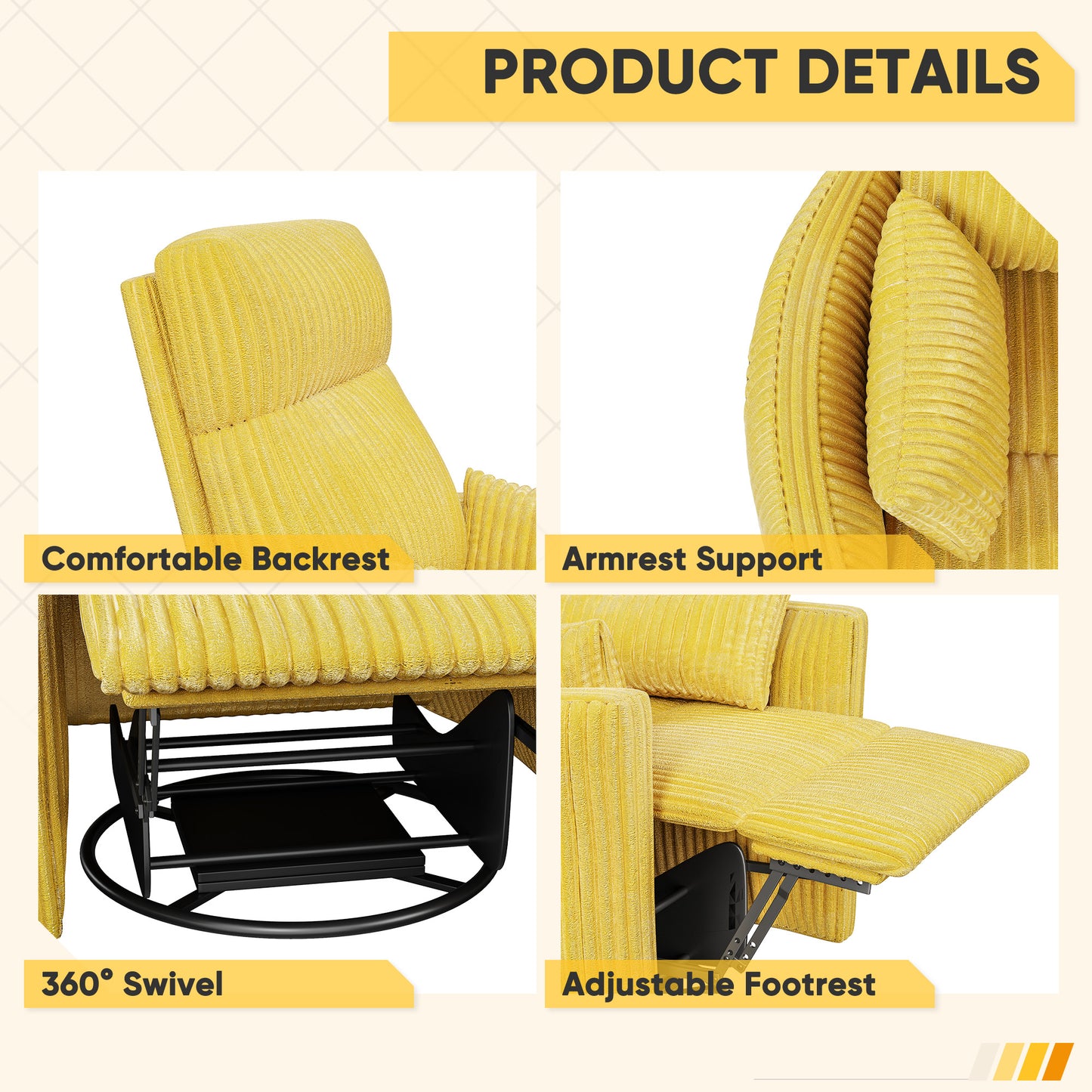 Furmax 360° Swivel Recliner Power Massage Rocker Chair Adult Glider Rocker with 2 Comfy Pillows for Nursery